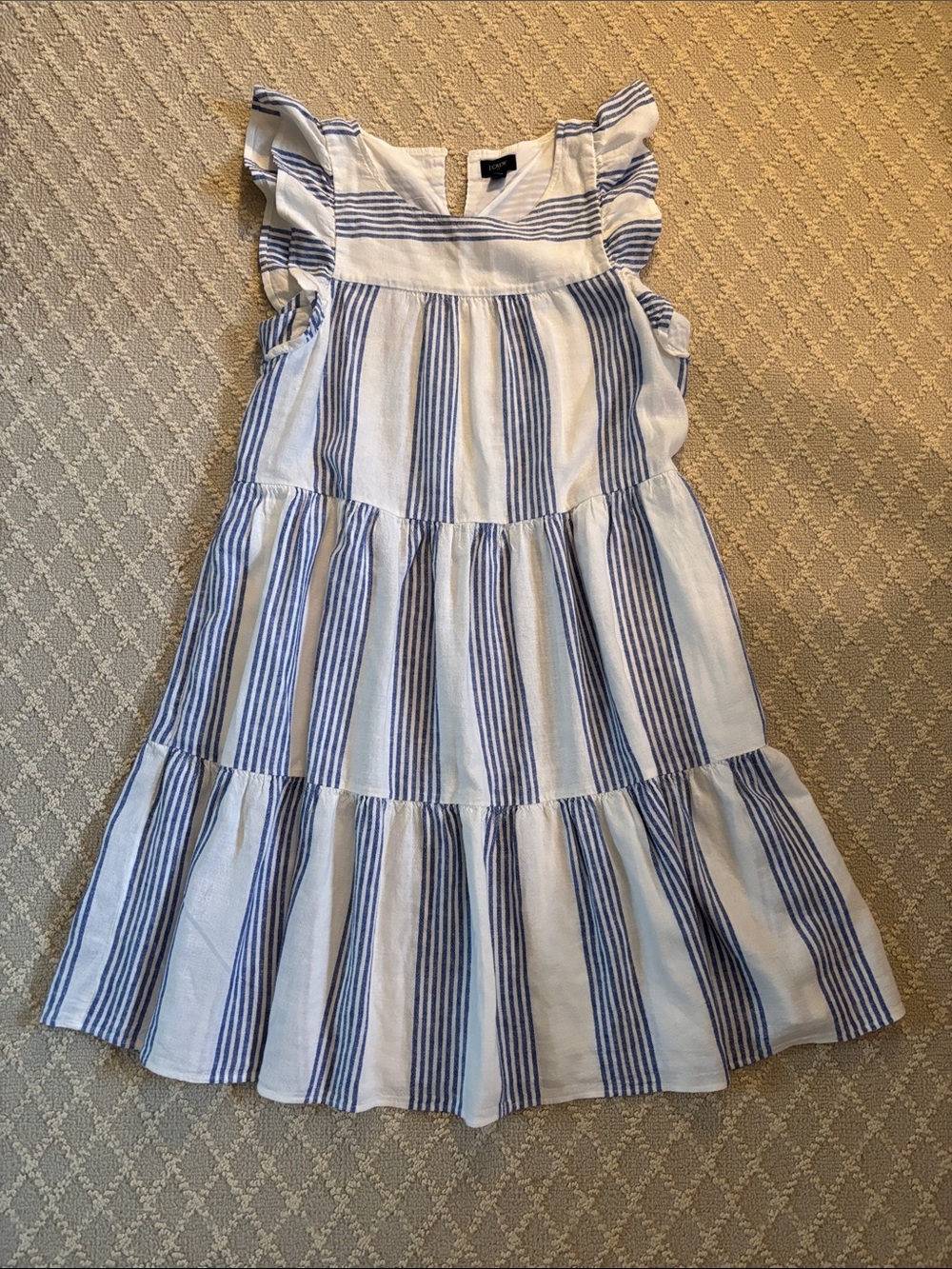EUC J. Crew Factory Blue & White Striped Tiered Dress